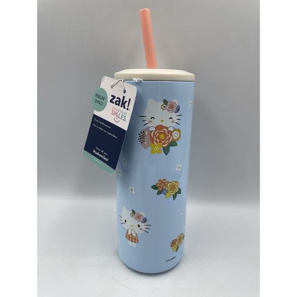 Zak Designs Hello Kitty 16oz Insulated Tumbler W/ Straw & Lid Blue Floral NEW - Picture 1 of 7
